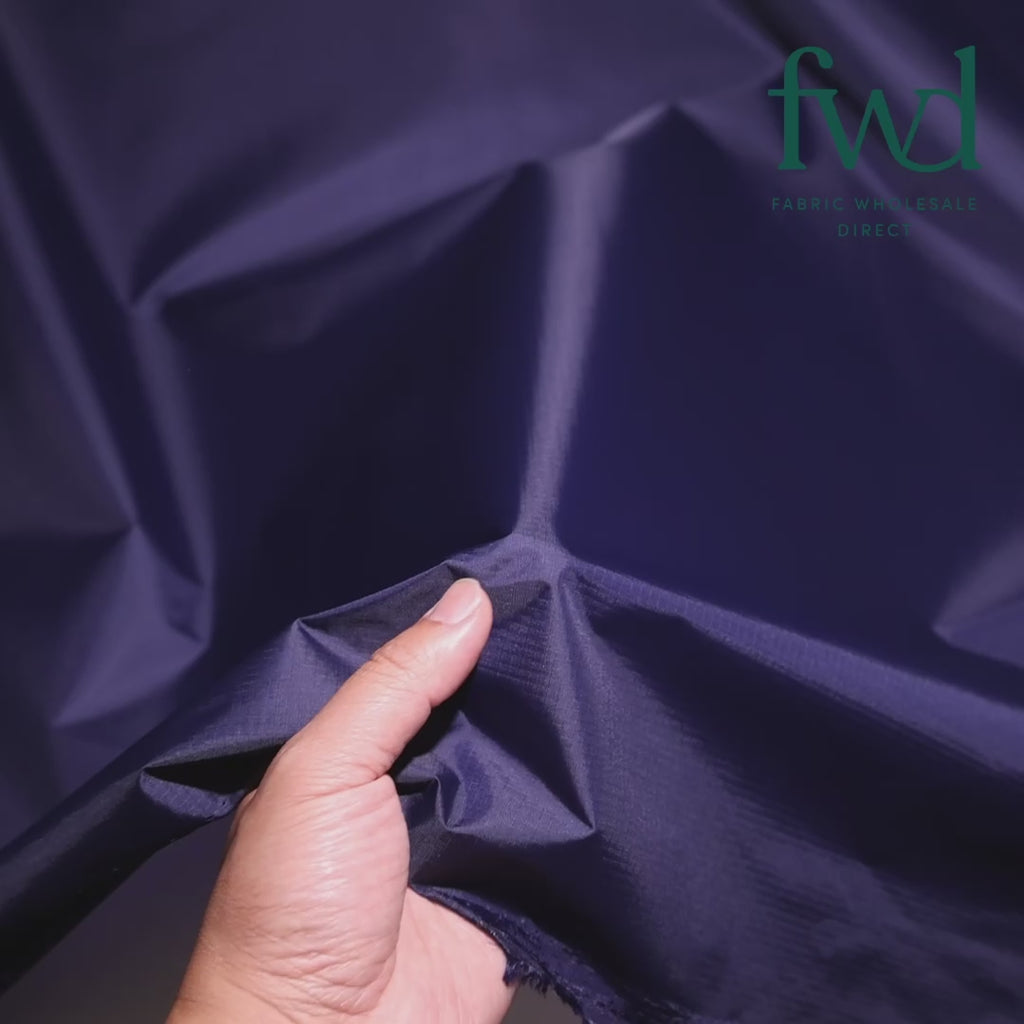 Ottertex Waterproof 70D (1.9oz) DWR & PU Coated Nylon Ripstop Fabric Navy Blue Video|SV575374