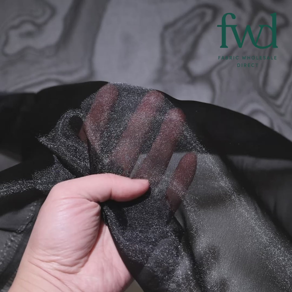 Crystal Organza (59/60 Inch) Fabric Black Video|SV571282