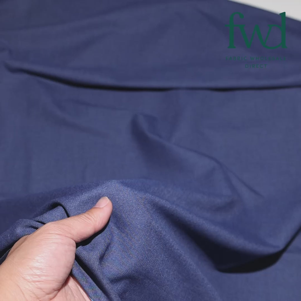 Pinstripe Polyester Viscose Wool-Look Suiting Fabric Navy Blue Video|SV583344