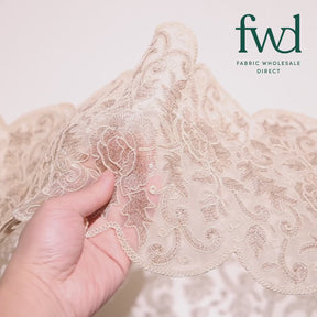 Floral Sequin Embroidery On 8 Inch Corded Mesh Lace Trim Fabric Beige Video|SV582835
