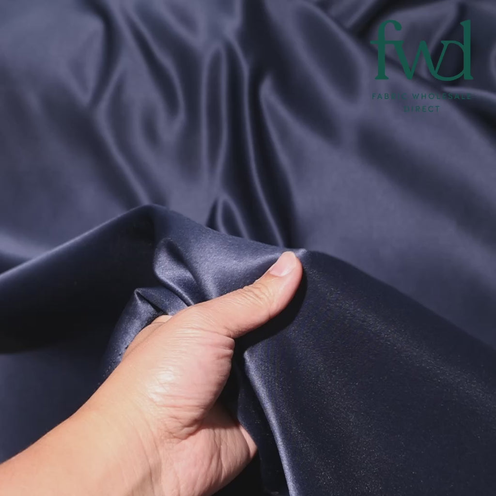 Matte Satin Peau De Soie (120") Fabric Navy Blue Video|SV582969