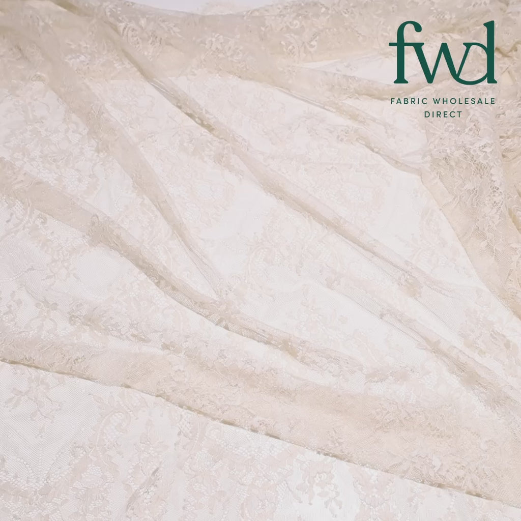 Vine Chantilly Lace Fabric Champagne Video|SV582665