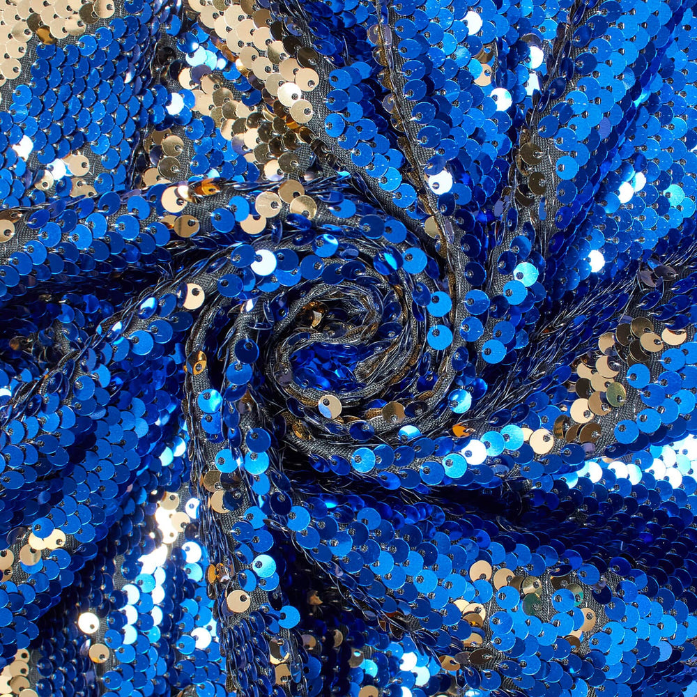 Two Sided Reversible Sequins On Stretch Mesh Fabric SV574631 Gold / Royal Blue 1