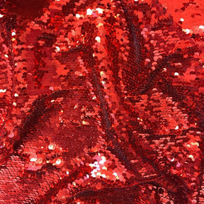 All-Over Sequins Mermaid Scale on Stretch Mesh Rod Pocket Curtains - Red