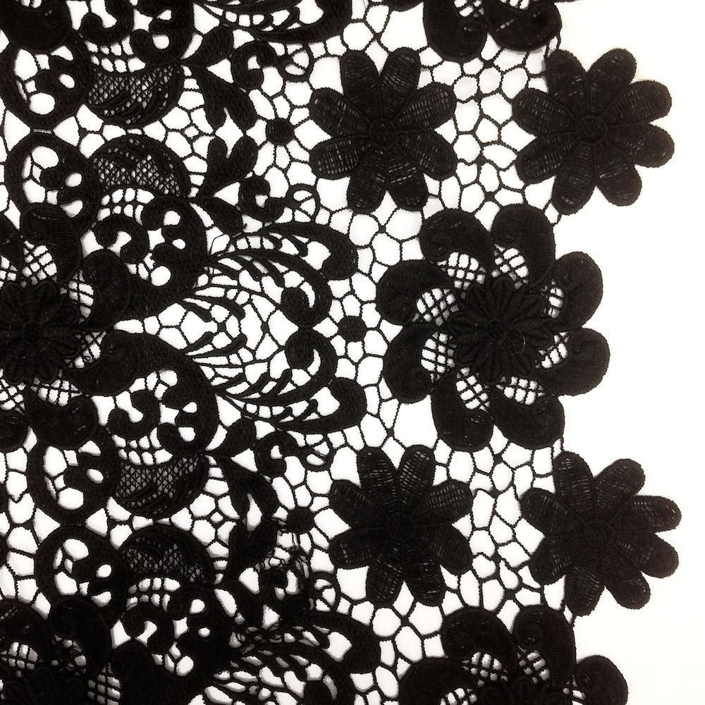 Black Lily flower Flower Guipure Fabric French Venice Lace