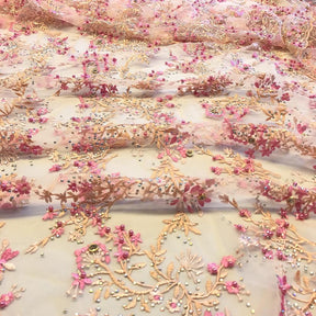 Peach Ariya Beaded Embroidery Sequins on Mesh Lace