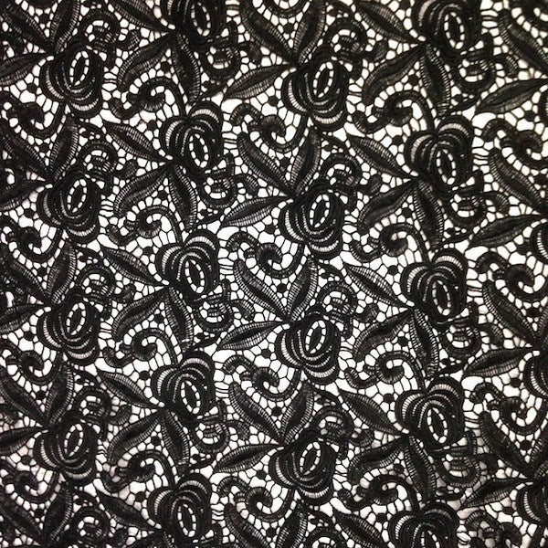 Black Rose Guipure French Venice Lace Fabric