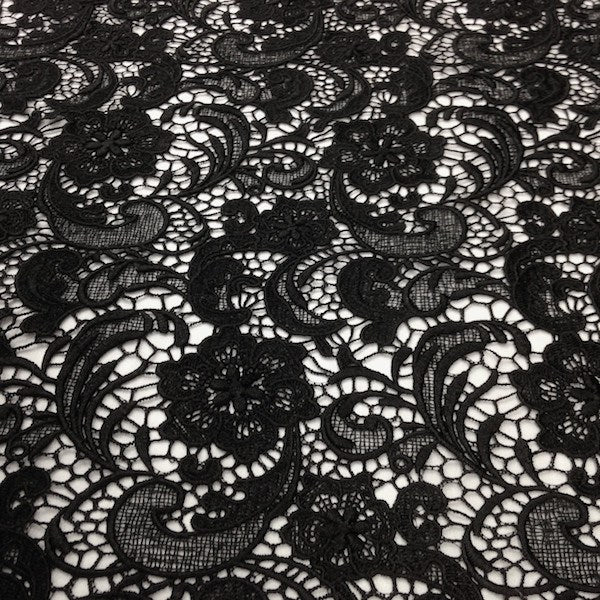 Black Sunflower Guipure French Venice Lace Fabric