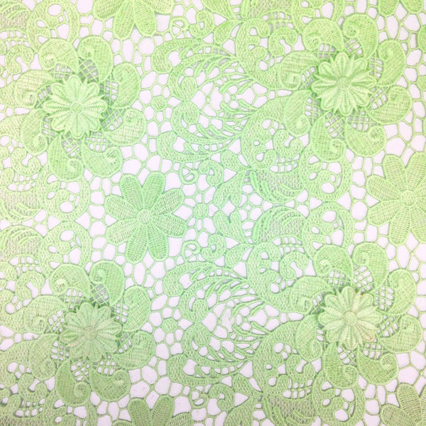 Light Lime Green Lily Flower Guipure French Venice Lace Fabric