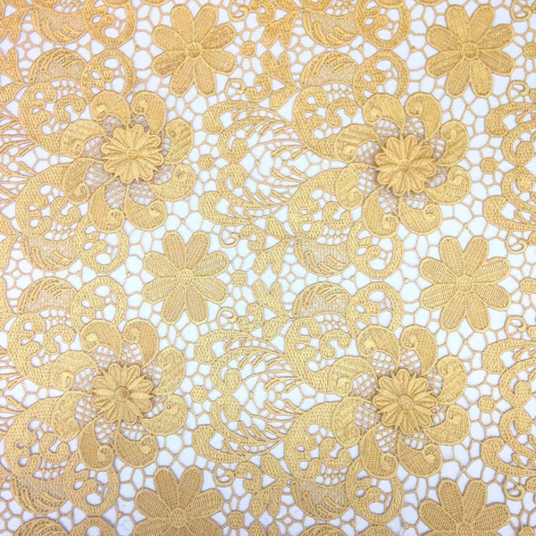 Gold Lily Flower Guipure French Venice Lace Fabric