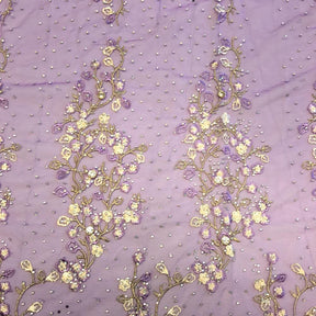 Purple Farina Beaded Embroidery Sequins on Mesh Lace