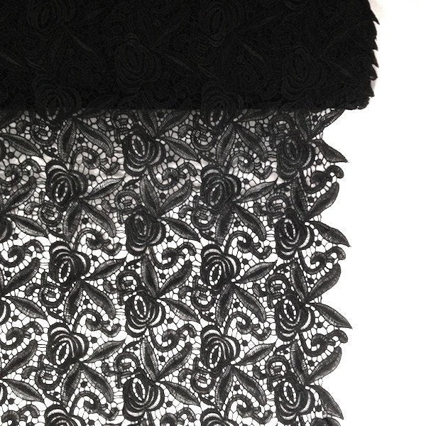 Black Rose Guipure French Venice Lace Fabric