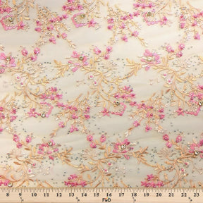 Peach Ariya Beaded Embroidery Sequins on Mesh Lace