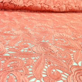 Coral Peach Rose Guipure French Venice Lace Fabric
