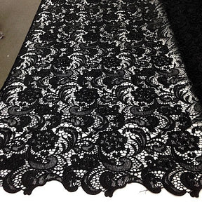 Black Sunflower Guipure French Venice Lace Fabric