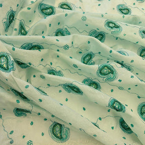 Green Paisley Beaded Embroidery on Silk Organza Fabric