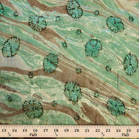 Green Lotus Beaded Embroidery on Silk Organza Fabric