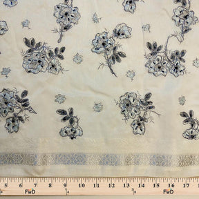 Silver Floral Beaded Embroidery on Organza