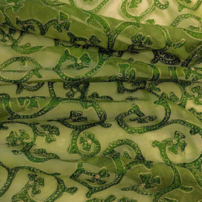 Dark Olive Vine Embroidery on Silk Organza Fabric