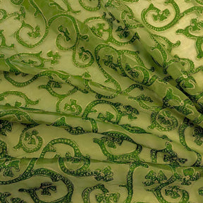 Dark Olive Vine Embroidery on Silk Organza Fabric