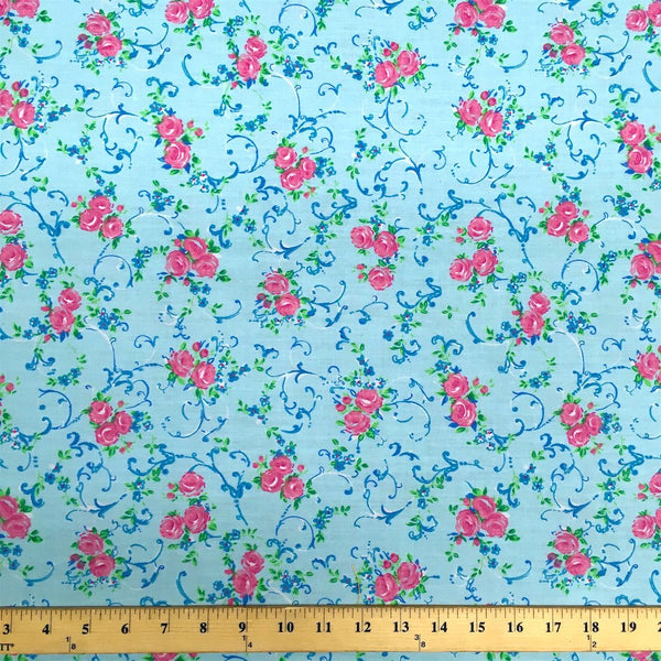 Amanda Blue Print Broadcloth Fabric