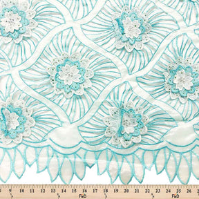 Aqua Blue Beaded Embroidery Corded Organza Fabric