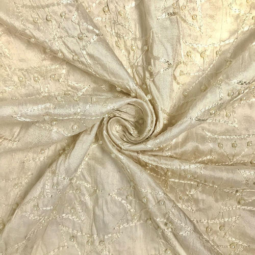Honey Gold/Beige Embroidered Dupioni Silk main image 1