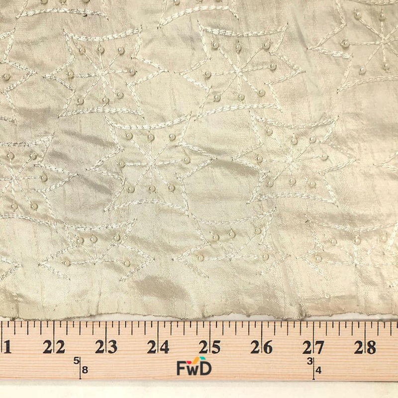 Honey Gold/Beige Embroidered Dupioni Silk