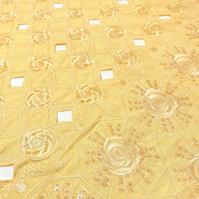 Beige Cotton Voile Embroidery with Sequins and Hole Cut