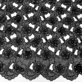 Black Floral Embroidery on Black Organza Lace