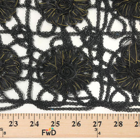 Black Floral Ribbon Corded Sequin Lace