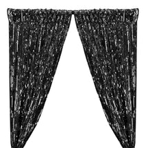 Rectangle Piano Sequins Rod Pocket Curtains - Black