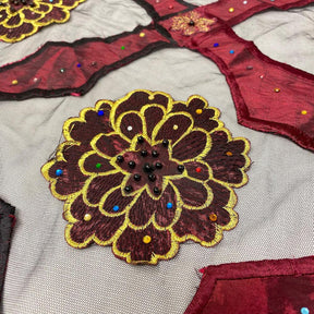 Burgundy Royal Embroidered Carnation on Mesh
