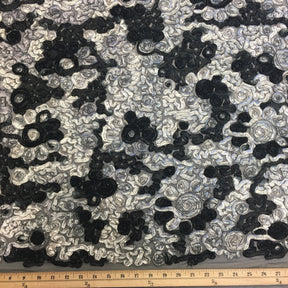 Black & Silver Ribbon Lace Fabric