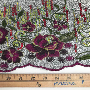Black Tulip Patch Sequins Embroidery on Mesh