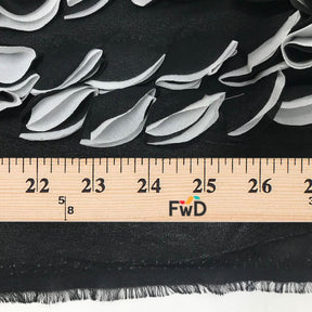 Black & White Ruffled Bulbs Embroidered on Chiffon
