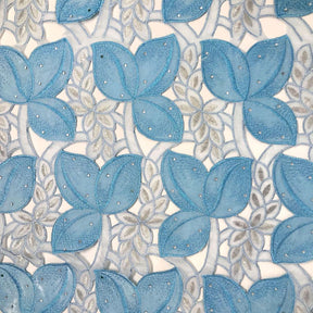 Blue Embroidery Leaf Lace w/ Hole Cut & Rhinestones