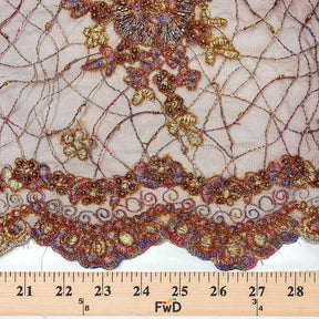 Brown Floral Native Beaded Embroidery on Mesh