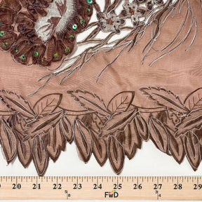 Brown Floral Ribbon Corded Sequins Organza