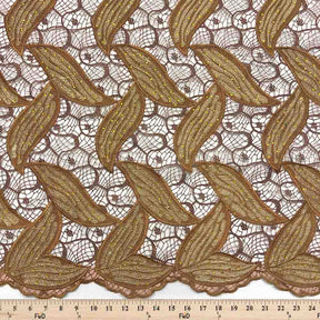 Brown Leaf Corded Embroidery Lace with Stone Fabric