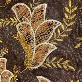 Leaf Snake Printed Embroidered on Sparkled Mesh