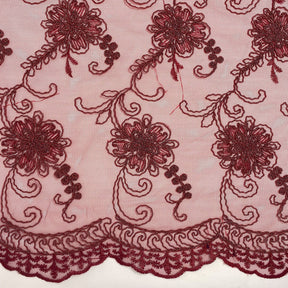 Burgundy Bridal Corded Lace on Mesh