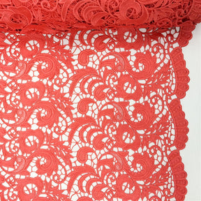 Coral Peach Cardinal Guipure French Venice Lace Fabric