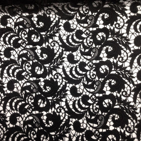 Black Cardinal Guipure Fabric French Venice Lace 52