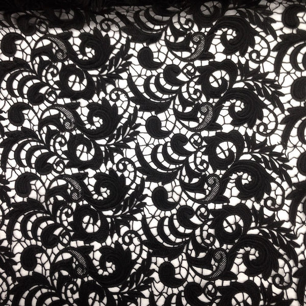 Black Cardinal Guipure French Venice Lace Fabric