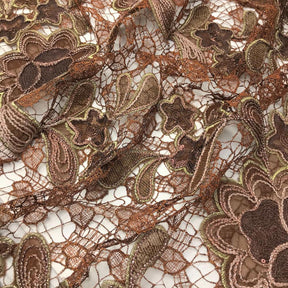 Brown Chemical Floral Taffeta Metallic Embroidery w/ Sequins