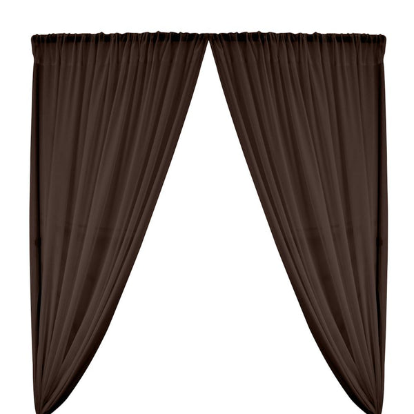 Polyester Chiffon Rod Pocket Curtains - Brown