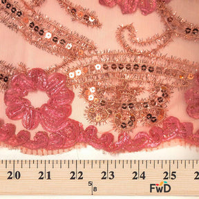 Coral Sparkle Sequins on Stretch Mesh