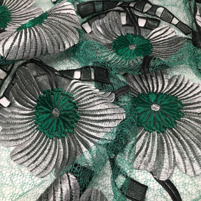 Emerald Sunflower Patch Embroidered Chemical Lace