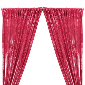 All-Over Sequins Mermaid Scale on Stretch Mesh Rod Pocket Curtains - Fuchsia